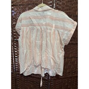 William Rast XL White Pink Striped Tie Back Short Sleeve Button Down Top‎
